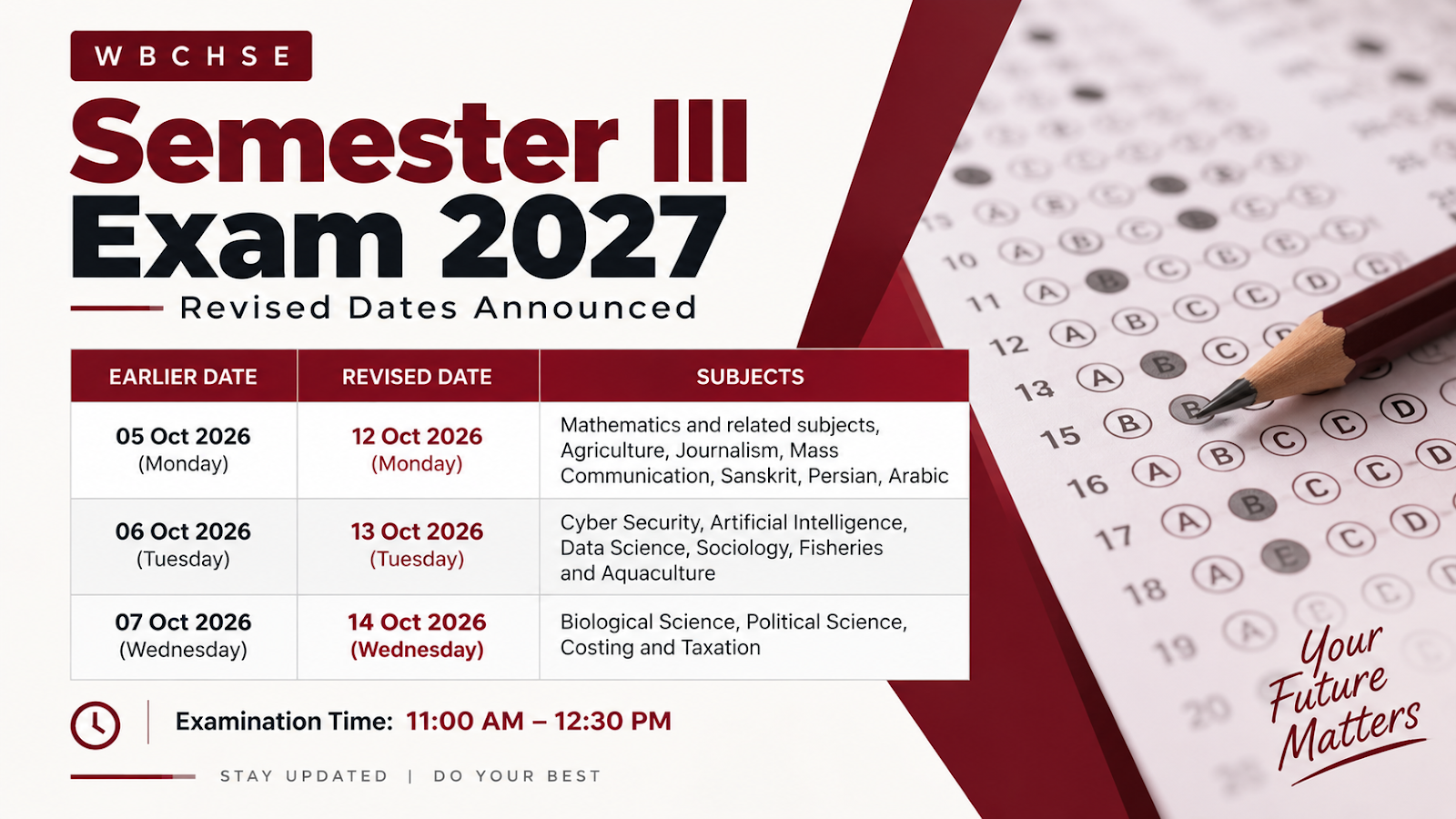 WBCHSE Semester III Exam Revised Routine: Check New Dates